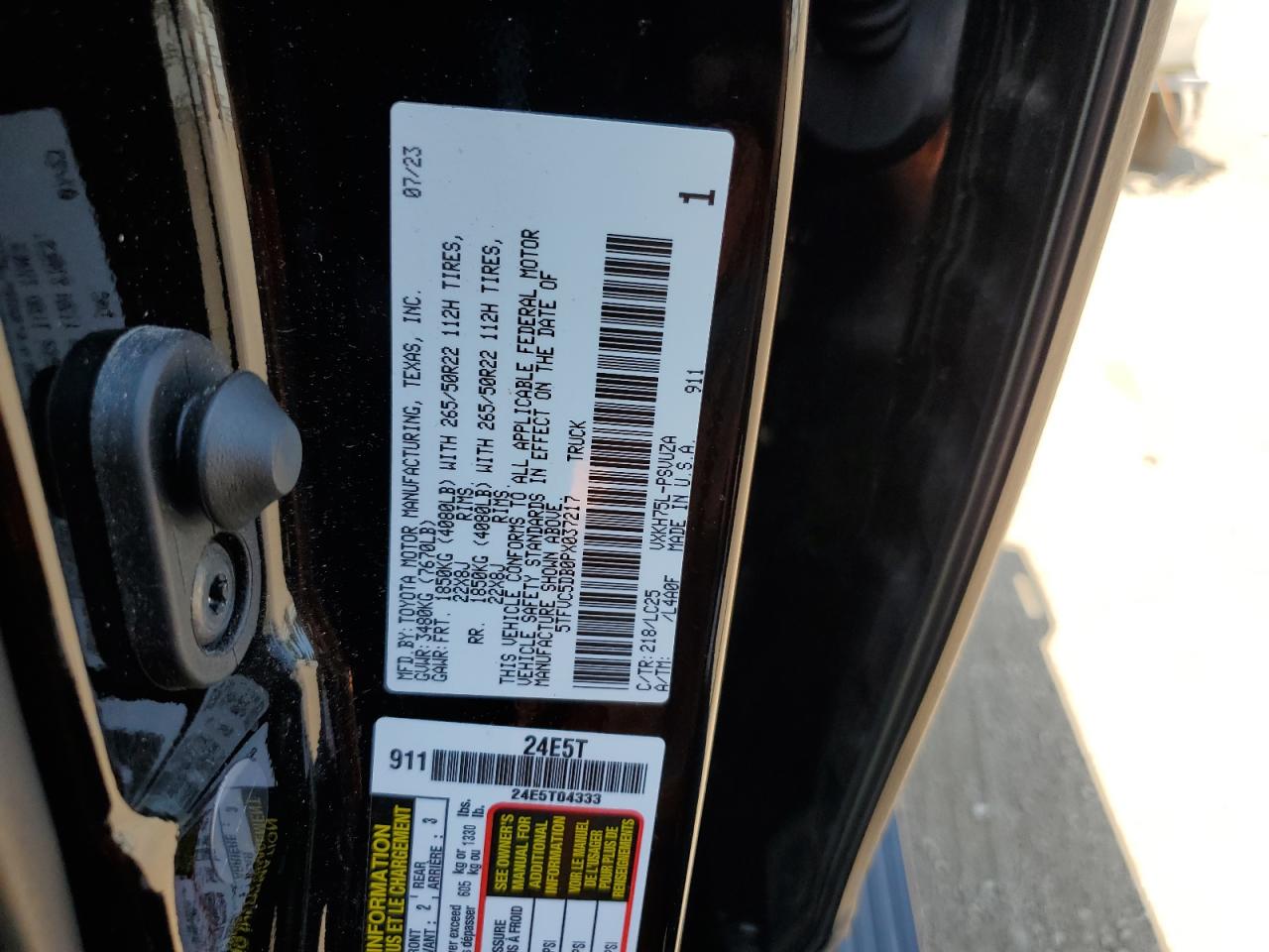 2023 TOYOTA TUNDRA CREWMAX CAPSTONE VIN:5TFVC5DB0PX037217