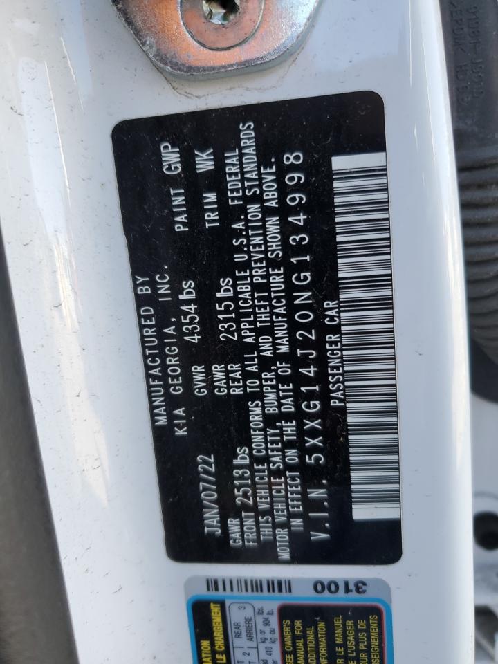 2022 KIA K5 LXS VIN:5XXG14J20NG134998