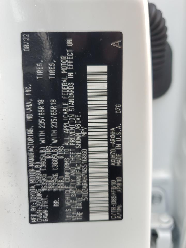 2022 TOYOTA HIGHLANDER HYBRID LE VIN:5TDZARAH7NS516860