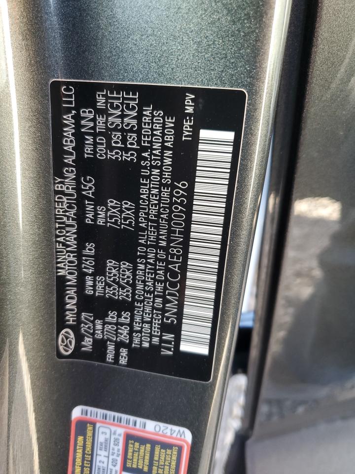 2022 HYUNDAI TUCSON SEL VIN:5NMJCCAE8NH009396