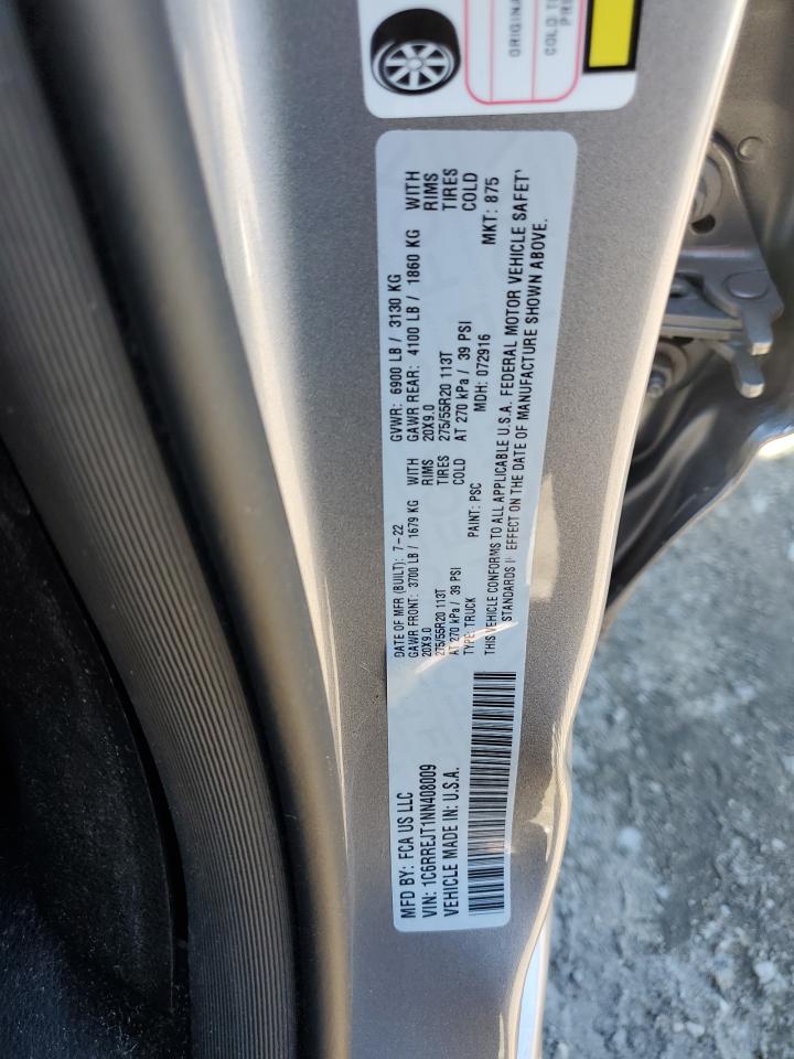 2022 RAM 1500 LARAMIE VIN:1C6RREJT1NN408009