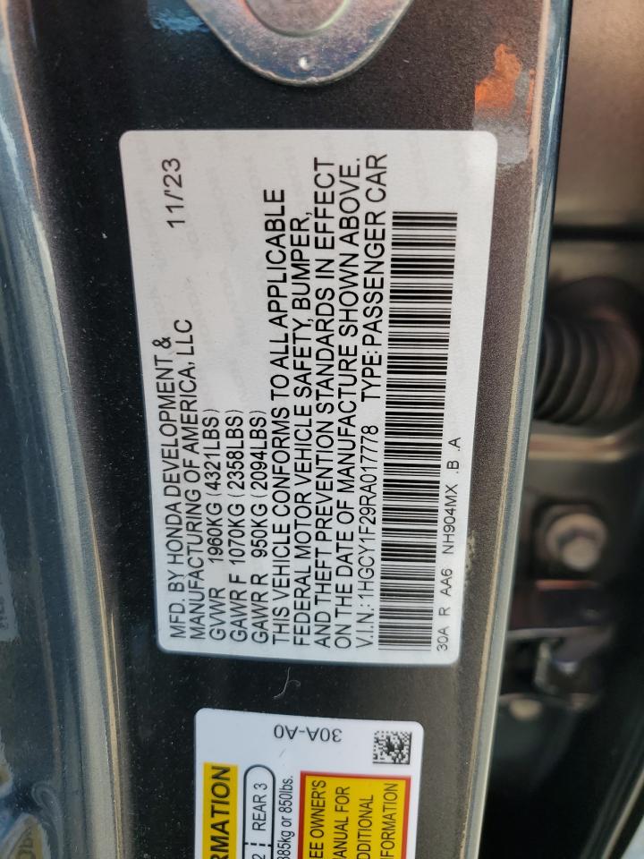 2024 HONDA ACCORD LX VIN:1HGCY1F29RA017778