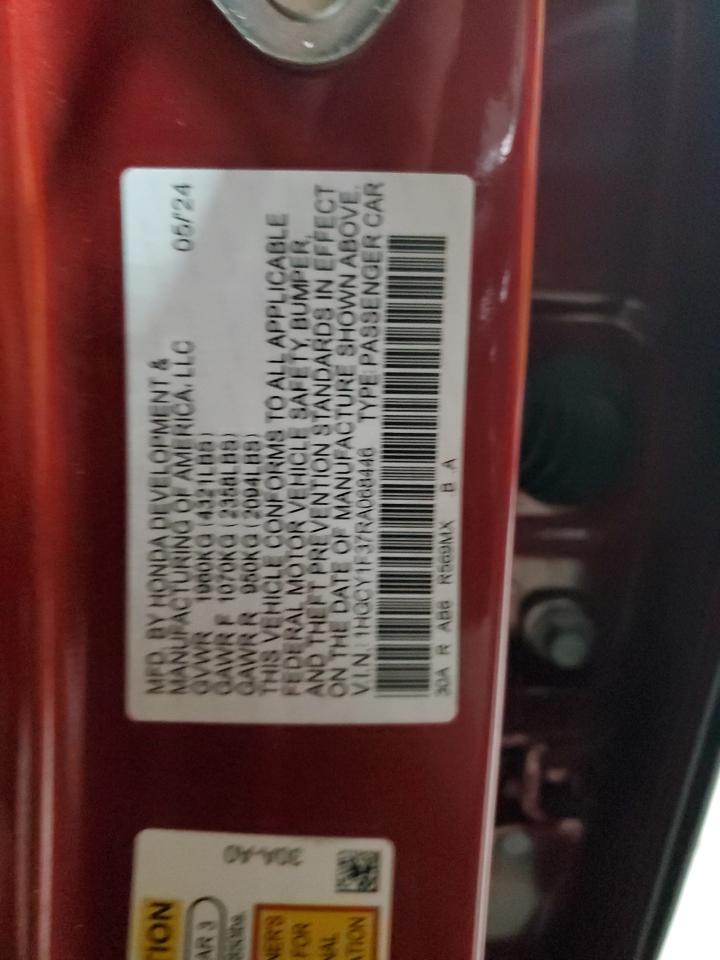2024 HONDA ACCORD EX VIN:1HGCY1F37RA068446