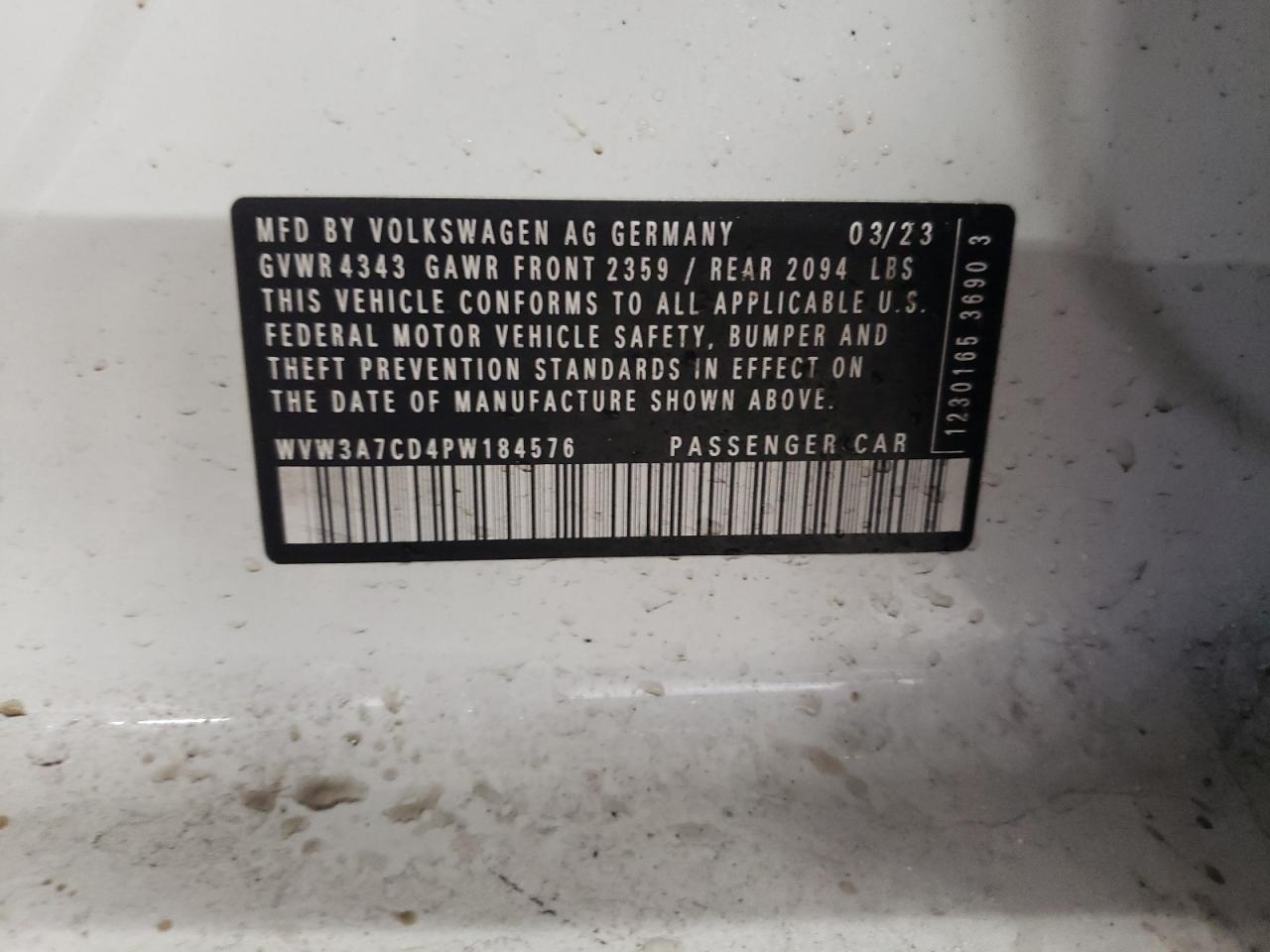 2023 VOLKSWAGEN GTI SE VIN:WVW3A7CD4PW184576