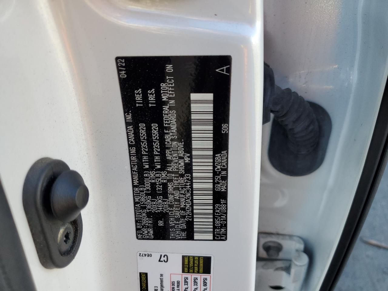 2022 LEXUS RX 350 VIN:2T2HZMDA2NC344733
