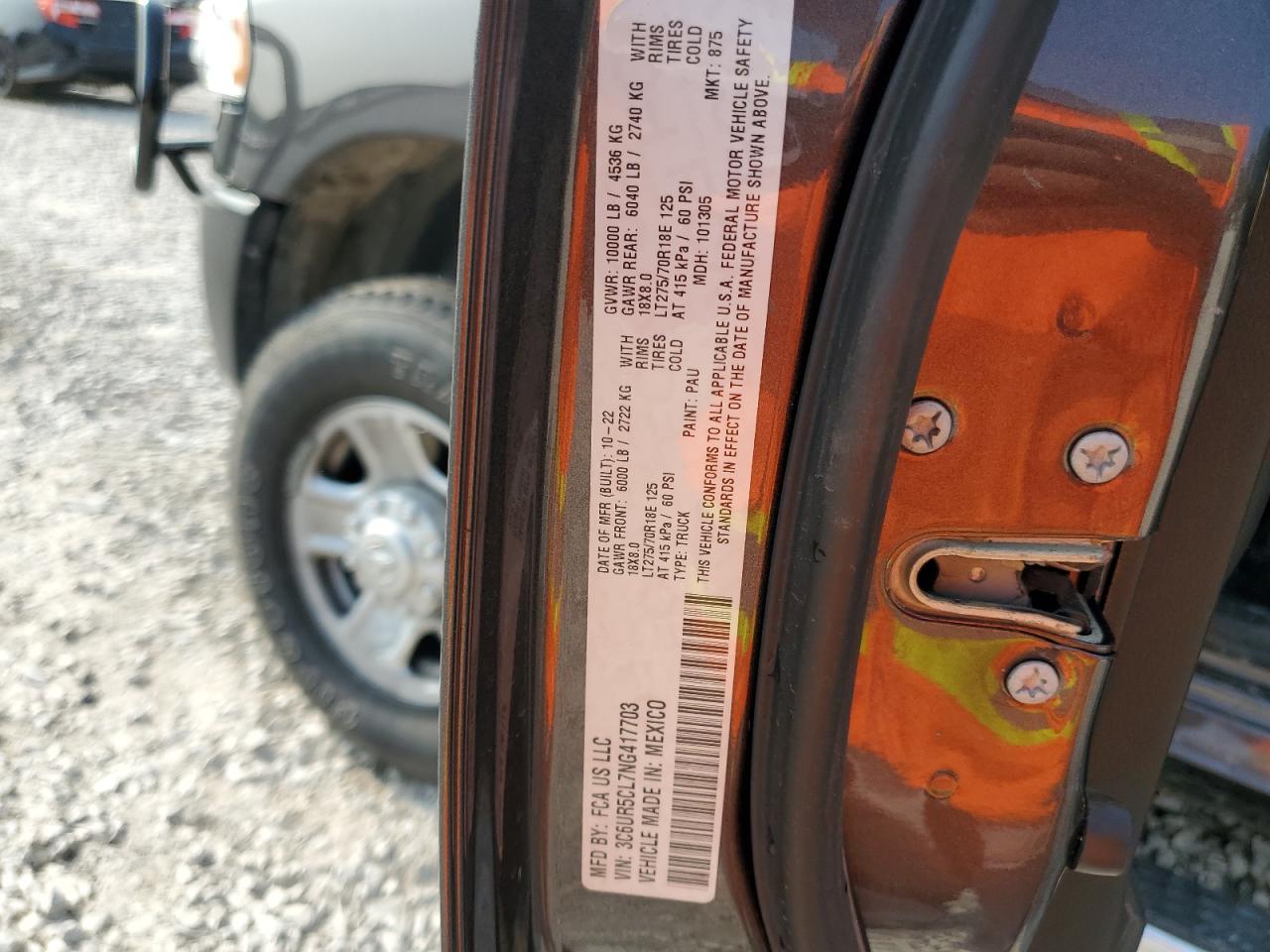 2022 RAM 2500 TRADESMAN VIN:3C6UR5CL7NG417703