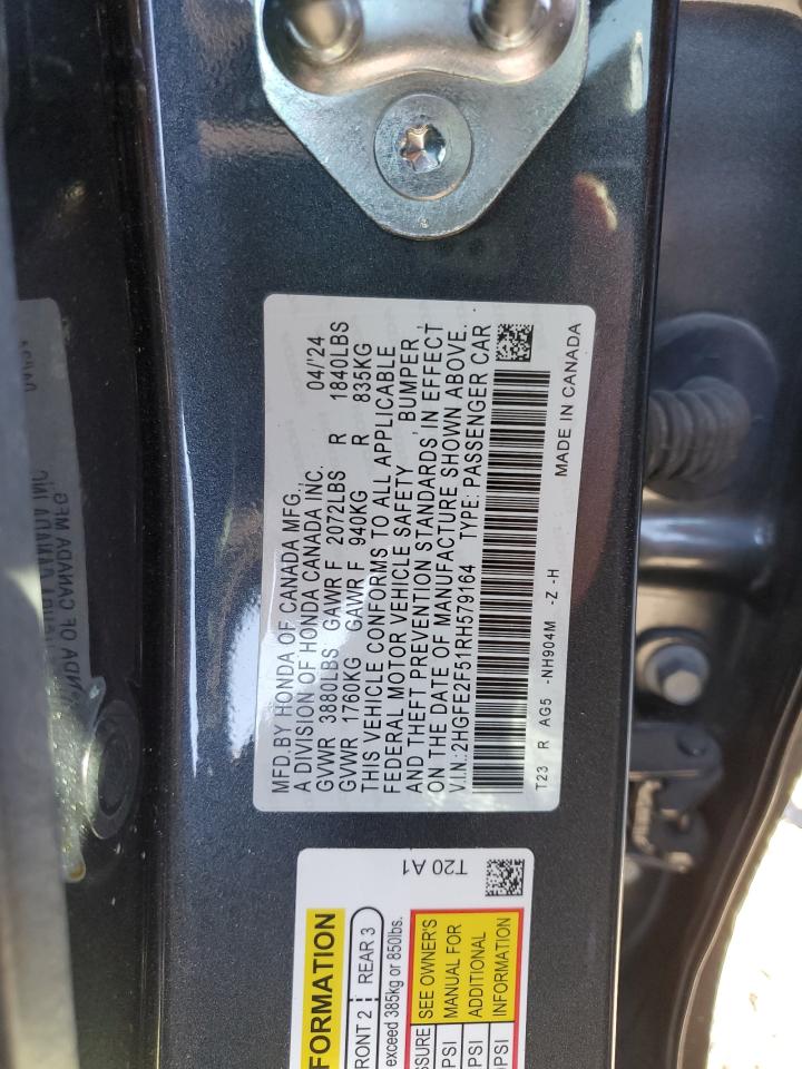 2024 HONDA CIVIC SPORT VIN:2HGFE2F51RH579164