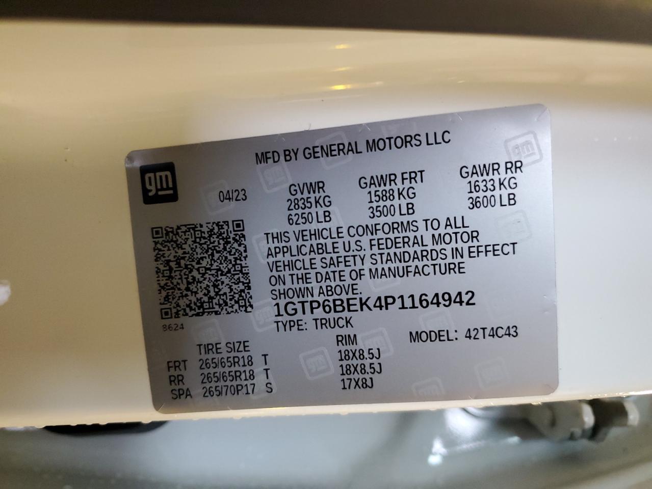 2023 GMC CANYON ELEVATION VIN:1GTP6BEK4P1164942