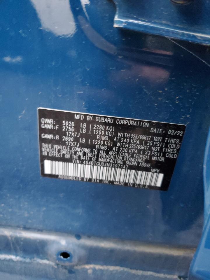 2022 SUBARU OUTBACK WILDERNESS VIN:4S4BTGUD4N3197147