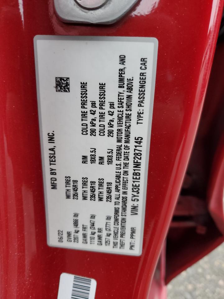 2022 TESLA MODEL 3  VIN:KMHCM36C88U059897