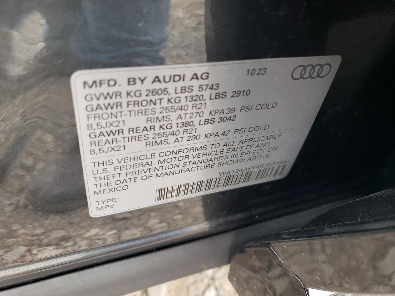 2024 AUDI SQ5 SPORTBACK PREMIUM PLUS VIN:WA124AFY4R2030680