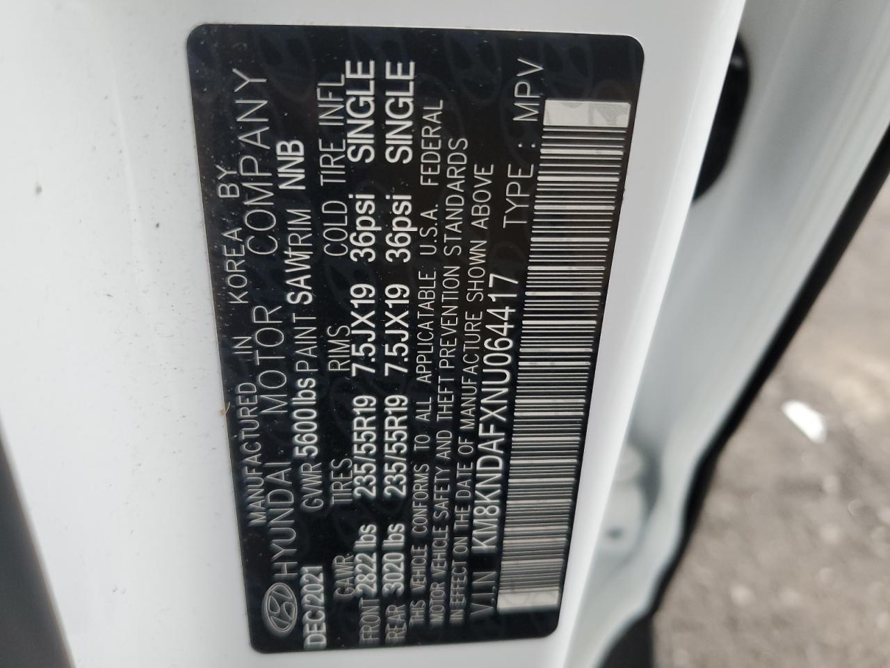 2022 HYUNDAI IONIQ 5 SEL VIN:KM8KNDAFXNU064417