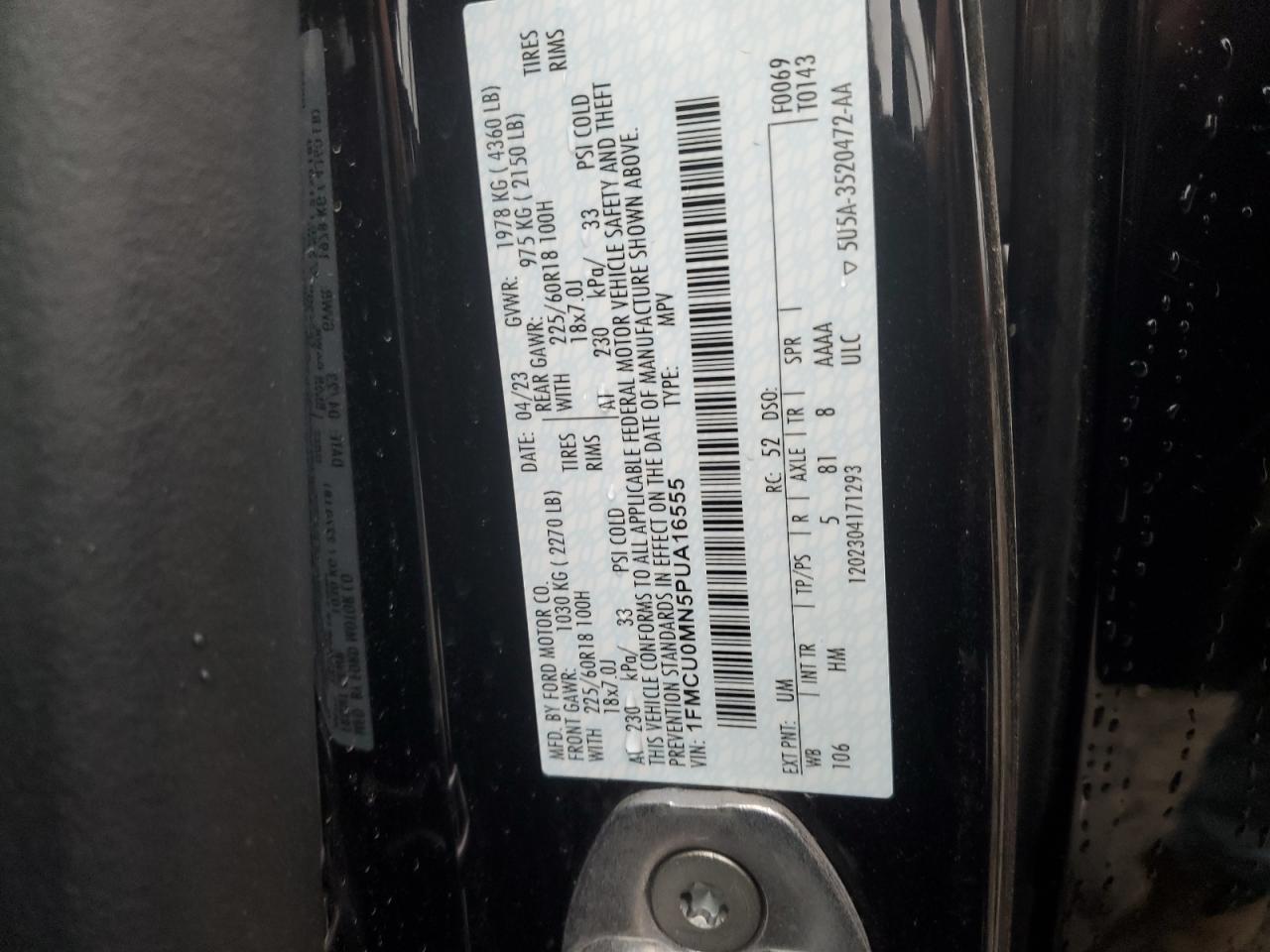 2023 FORD ESCAPE ST LINE VIN:1FMCU0MN5PUA16555