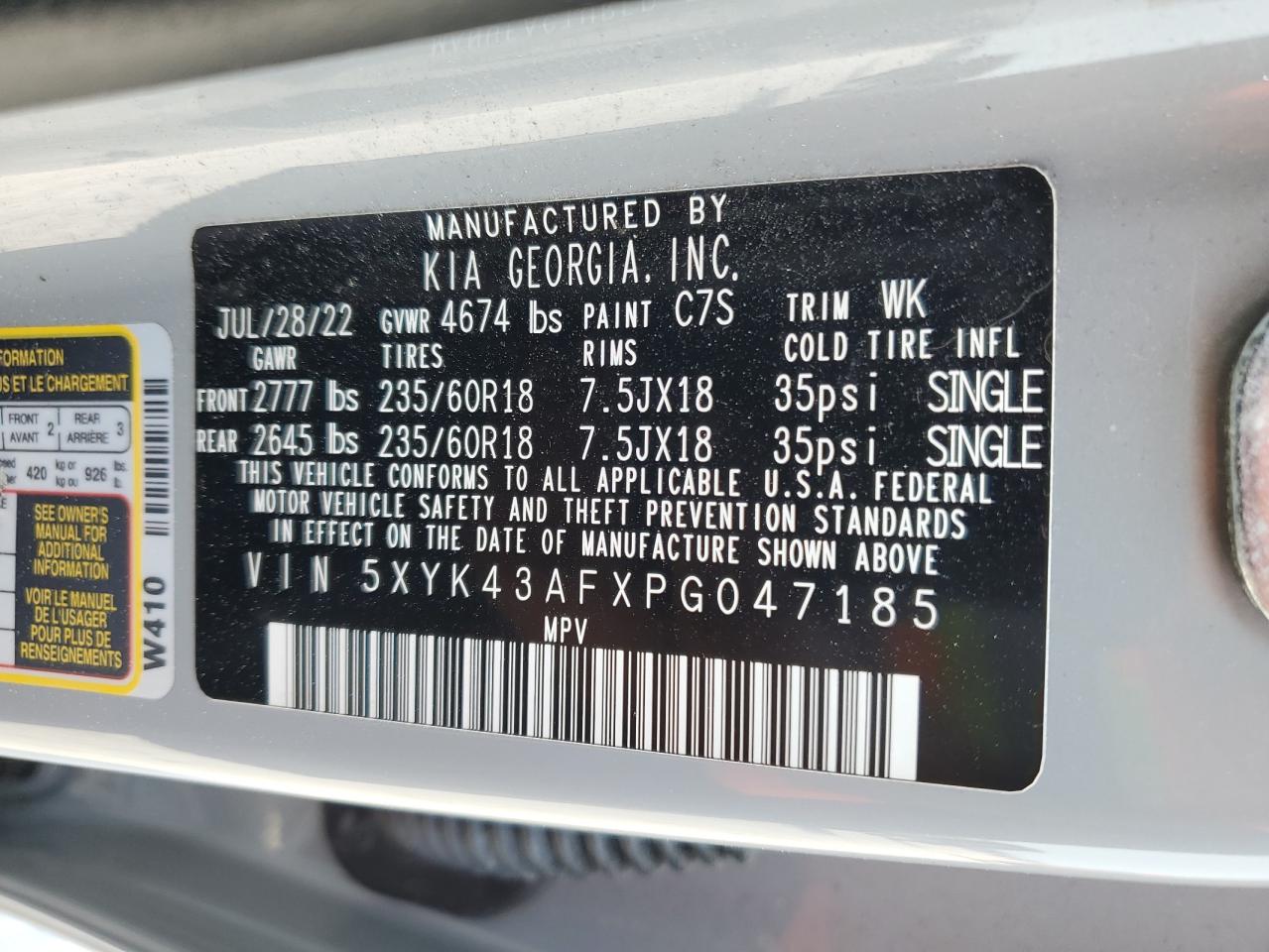 2023 KIA SPORTAGE SX VIN:5XYK43AFXPG047185