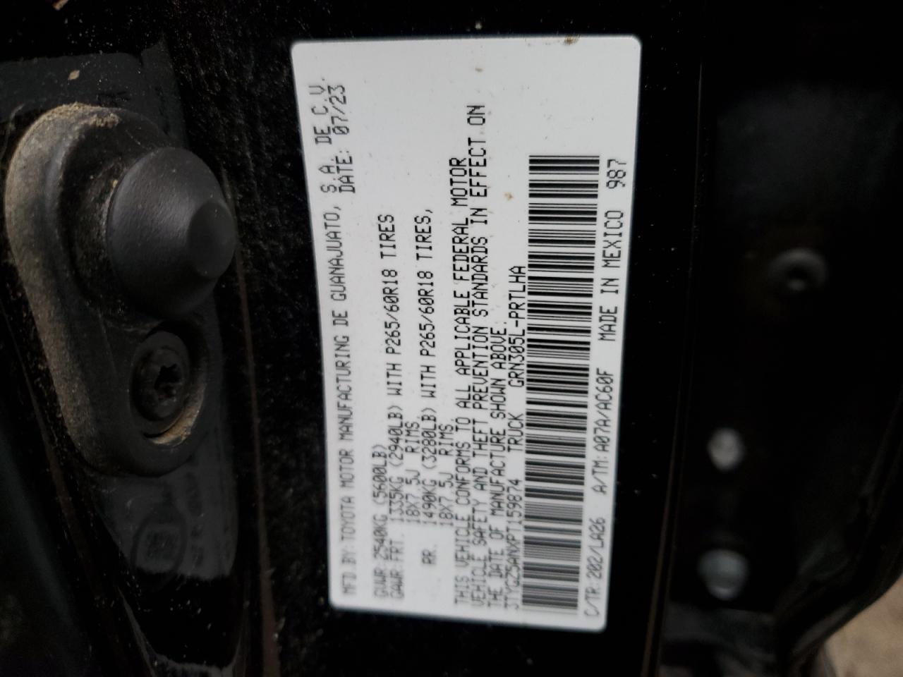 2023 TOYOTA TACOMA DOUBLE CAB VIN:3TYGZ5ANXPT159874