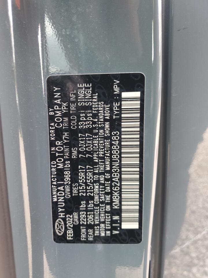 2022 HYUNDAI KONA SEL VIN:KM8K62AB3NU888483