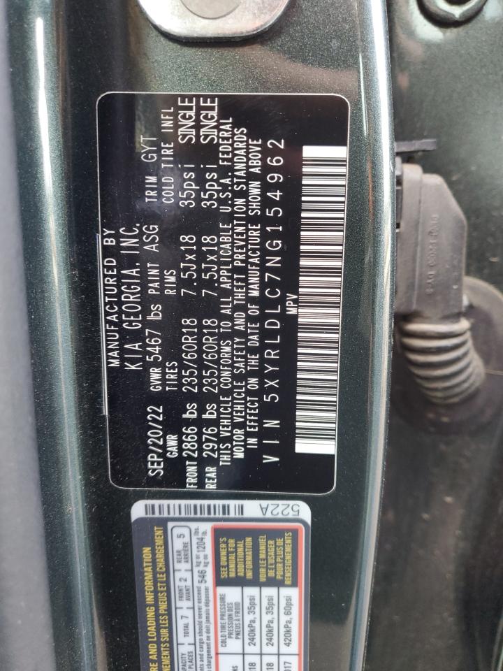 2022 KIA SORENTO S VIN:5XYRLDLC7NG154962