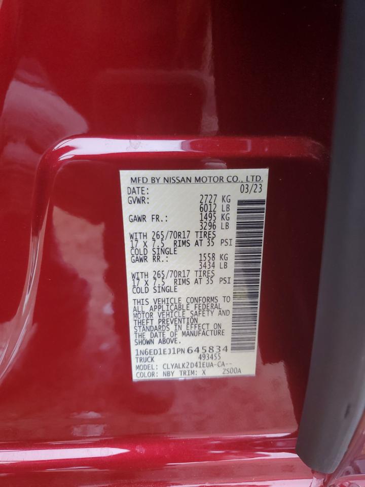 2023 NISSAN FRONTIER S VIN:1N6ED1EJ1PN645834