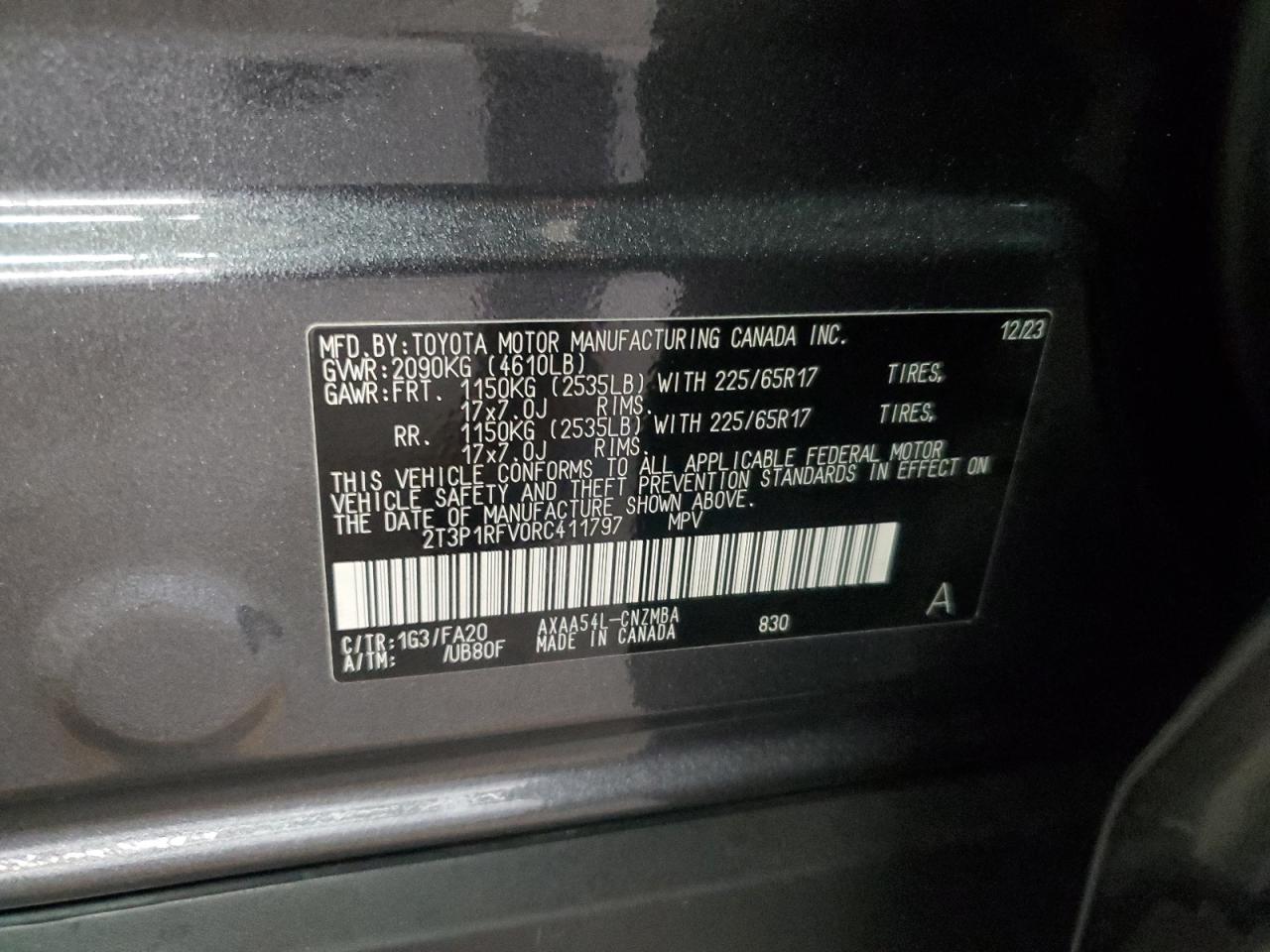 2024 TOYOTA RAV4 XLE VIN:2T3P1RFV0RC411797