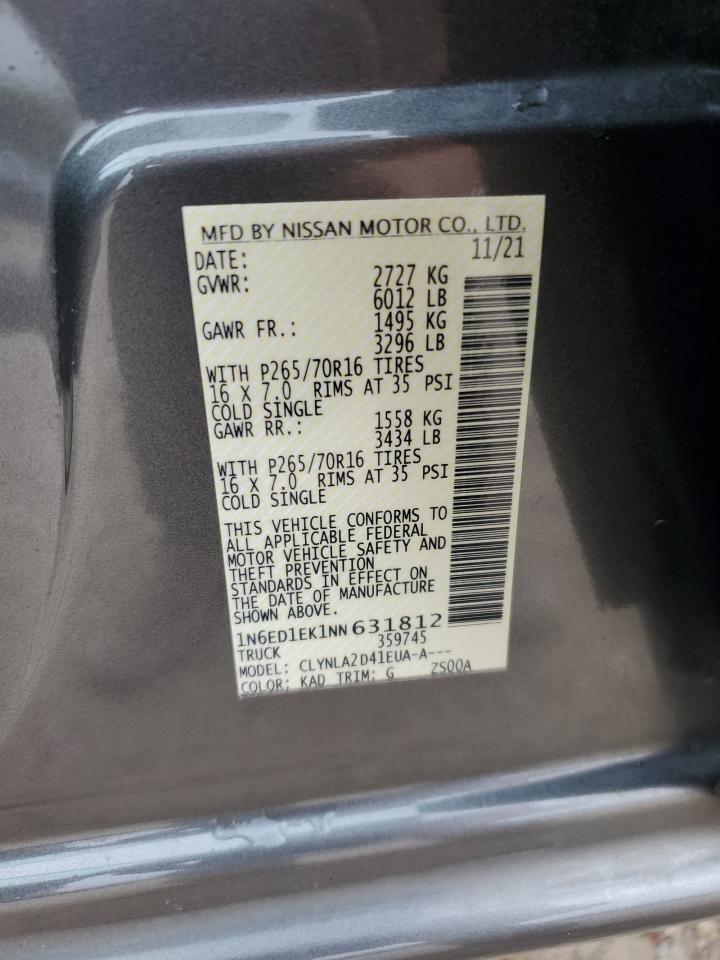 2022 NISSAN FRONTIER S VIN:1N6ED1EK1NN631812