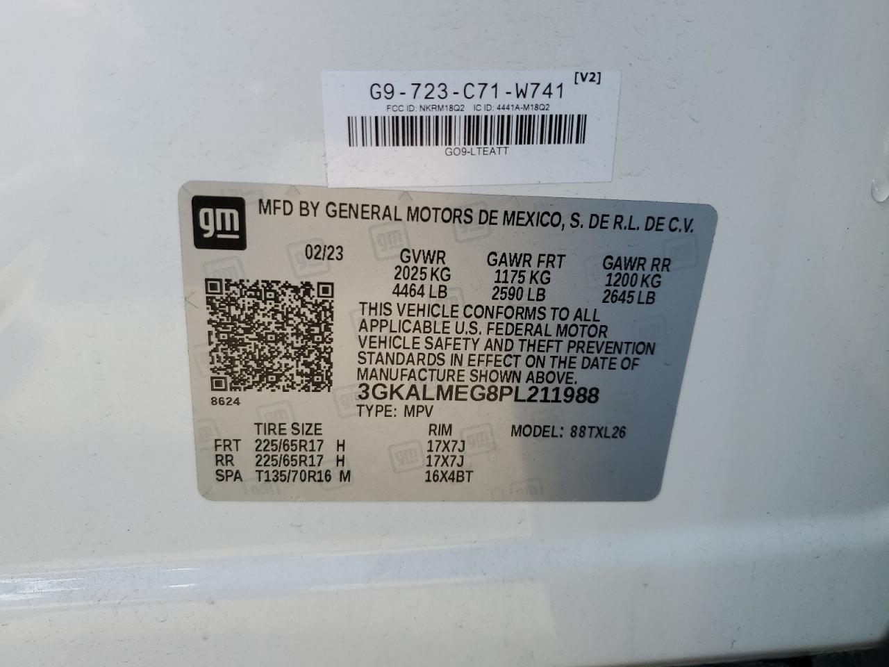 2023 GMC TERRAIN SLE VIN:3GKALMEG8PL211988