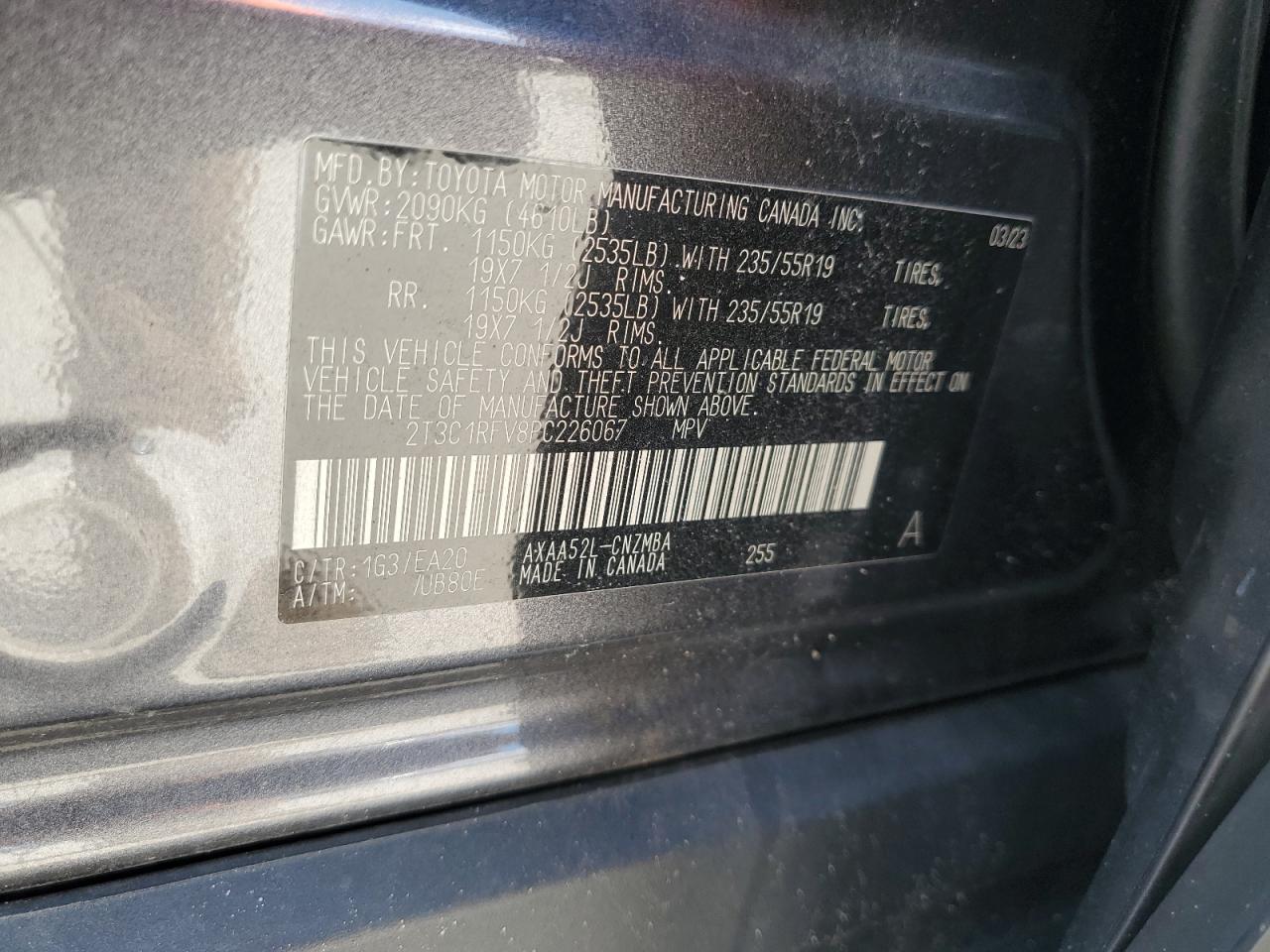 2023 TOYOTA RAV4 XLE PREMIUM VIN:2T3C1RFV8PC226067