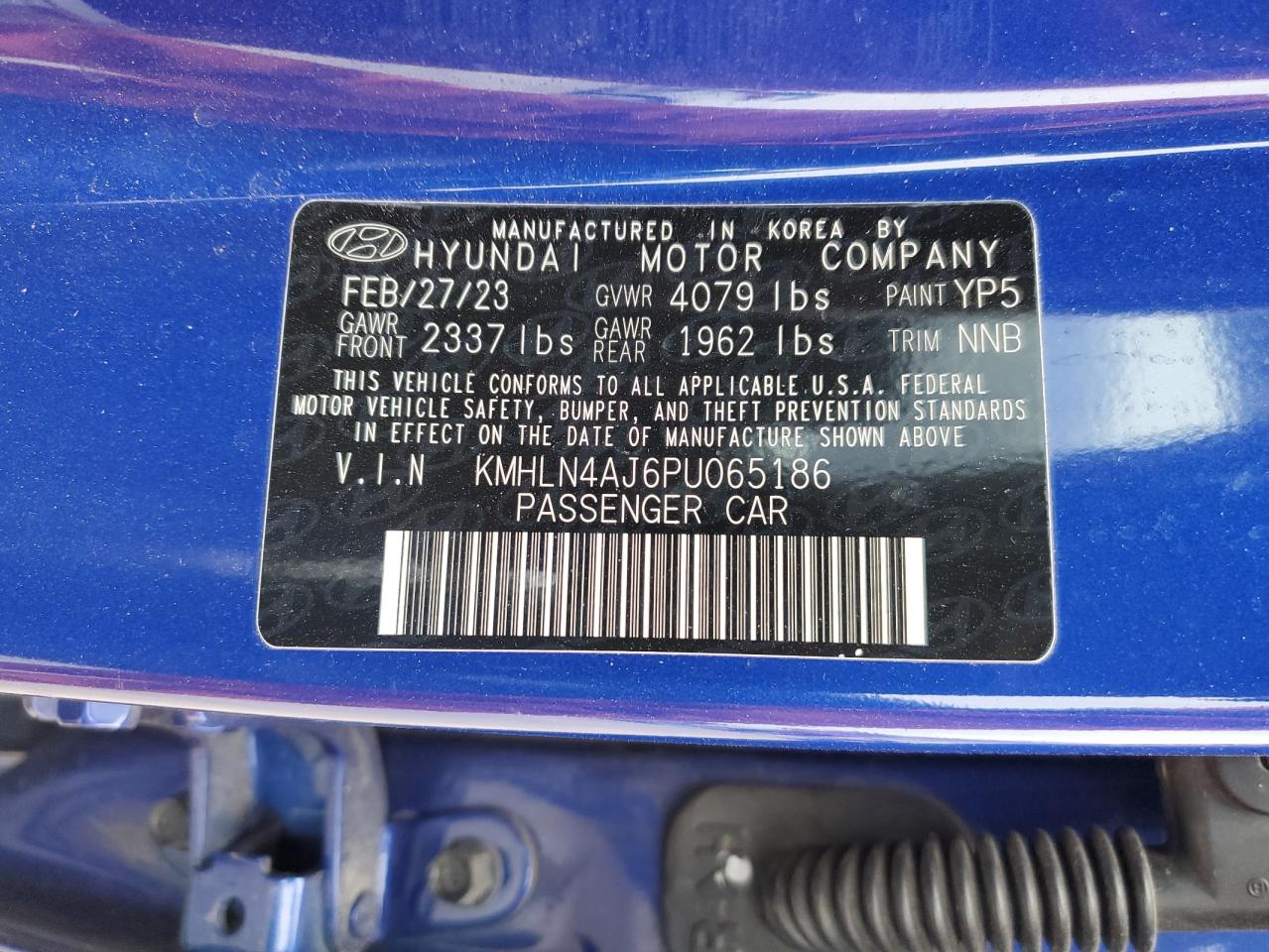 2023 HYUNDAI ELANTRA LIMITED VIN:KMHLN4AJ6PU065186