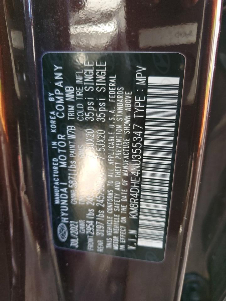 2022 HYUNDAI PALISADE SEL VIN:KM8R4DHE4NU355347