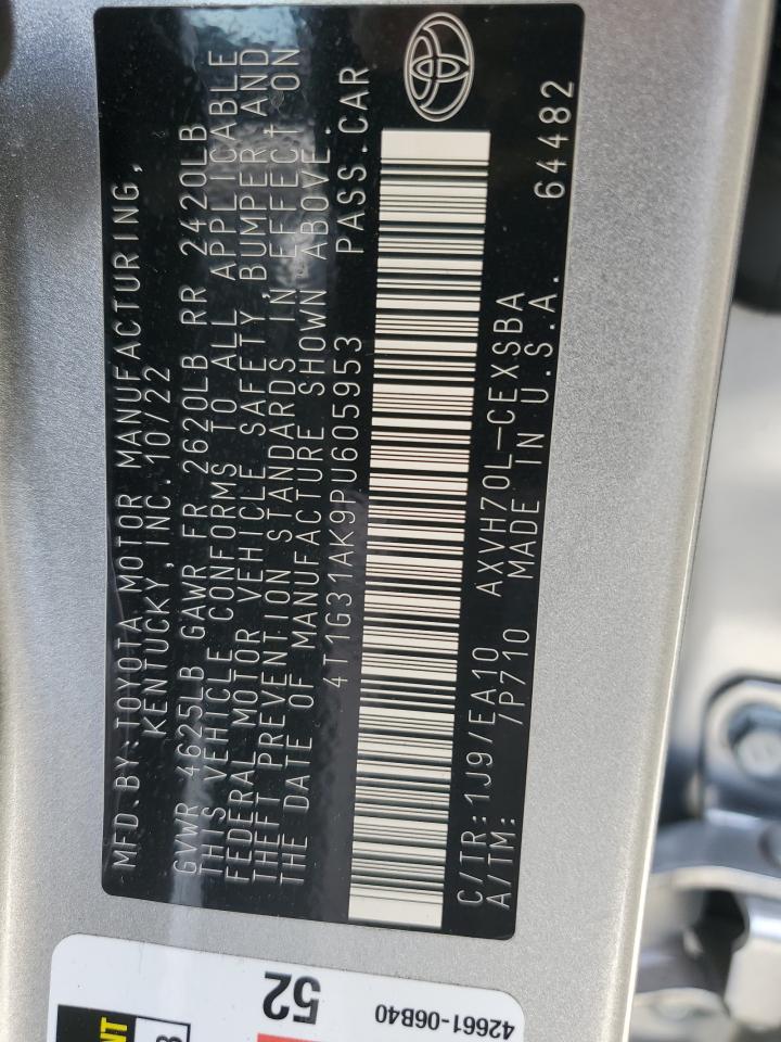 2023 TOYOTA CAMRY SE NIGHT SHADE VIN:4T1G31AK9PU605953