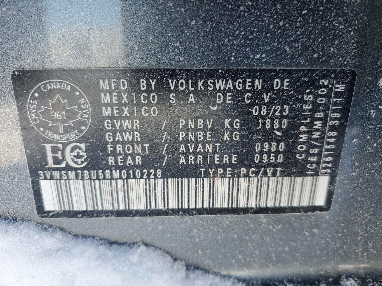 2024 VOLKSWAGEN JETTA COMFORTLINE VIN:3VWSM7BU5RM010228