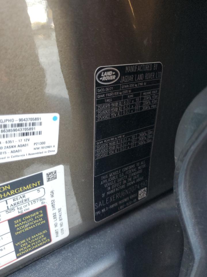 2022 LAND ROVER DEFENDER 110 X VIN:SALEXERU6N2074192