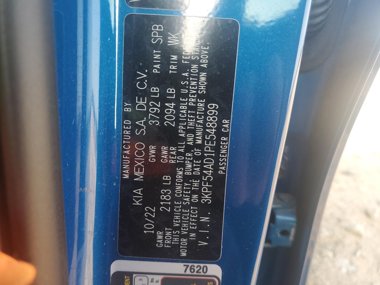 2023 KIA FORTE GT LINE VIN:3KPF54AD1PE548899