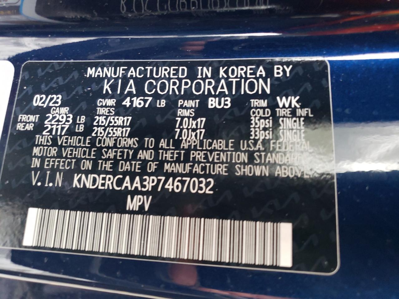 2023 KIA SELTOS EX VIN:KNDERCAA3P7467032