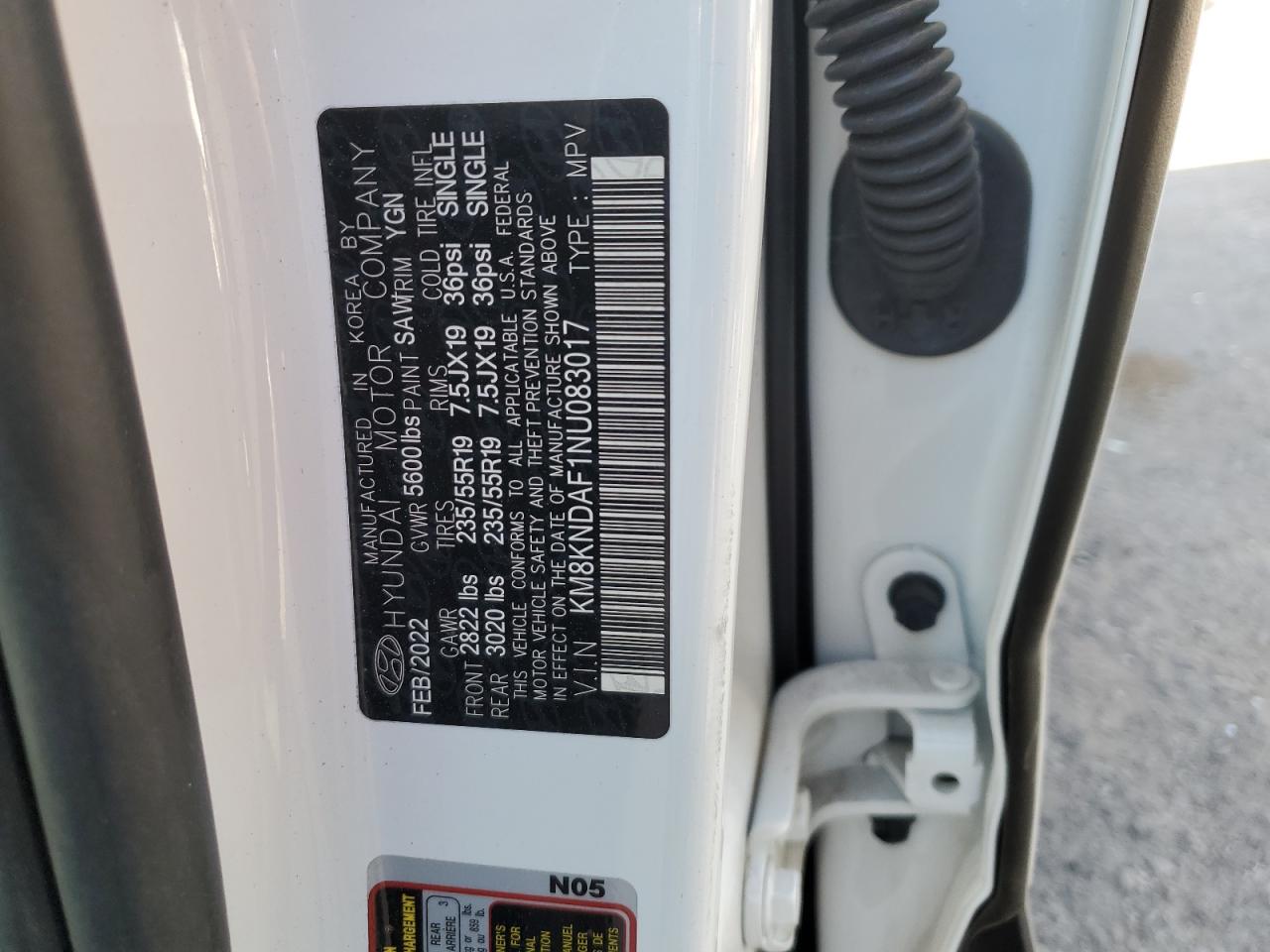 2022 HYUNDAI IONIQ 5 SEL VIN:KM8KNDAF1NU083017