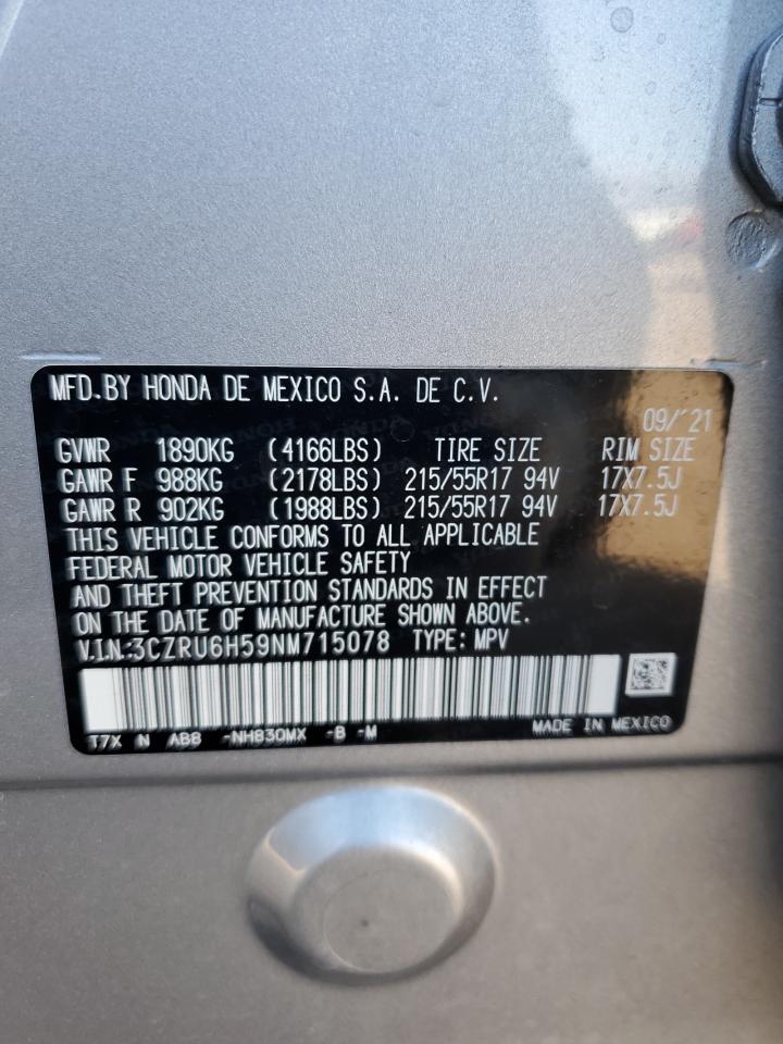 2022 HONDA HR-V EX VIN:3CZRU6H59NM715078