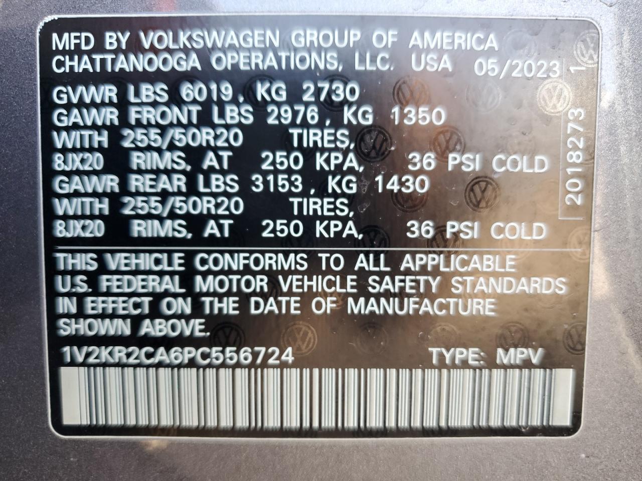 2023 VOLKSWAGEN ATLAS SE VIN:1V2KR2CA6PC556724