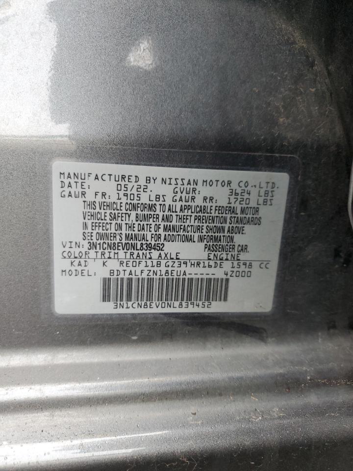 2022 NISSAN VERSA SV VIN:3N1CN8EV0NL839452