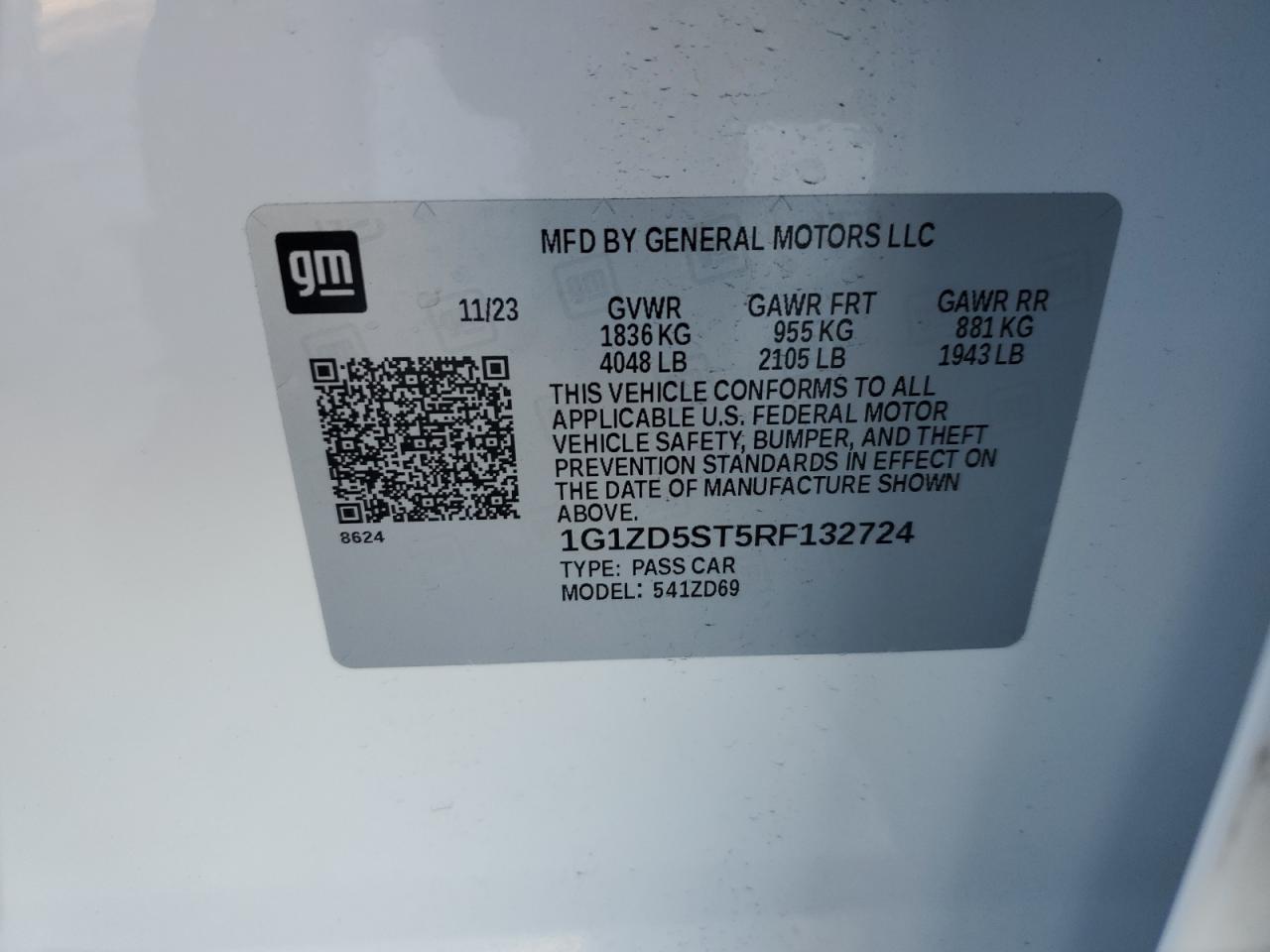 2024 CHEVROLET MALIBU LT VIN:1G1ZD5ST5RF132724