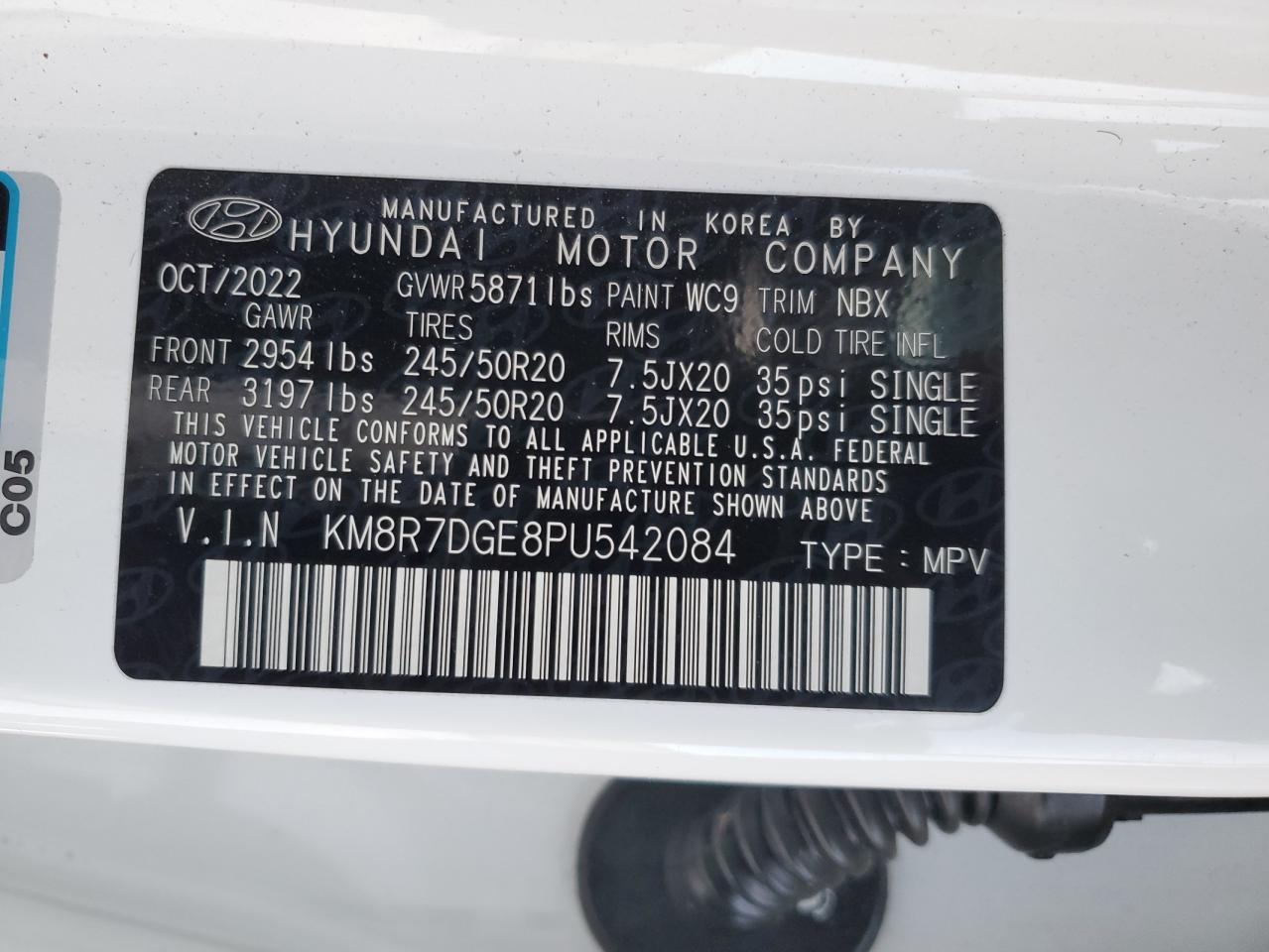 2023 HYUNDAI PALISADE CALLIGRAPHY VIN:KM8R7DGE8PU542084