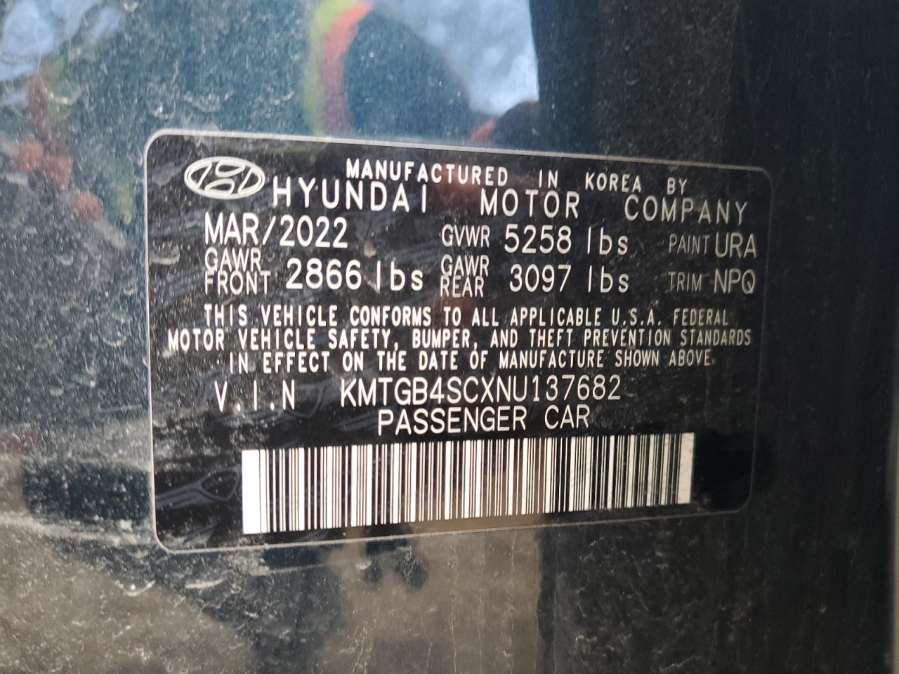 2022 GENESIS G80 BASE VIN:KMTGB4SCXNU137682