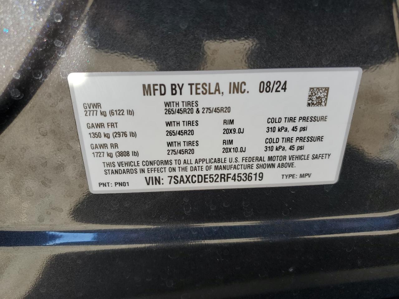 2024 TESLA MODEL X  VIN:7SAXCDE52RF453619