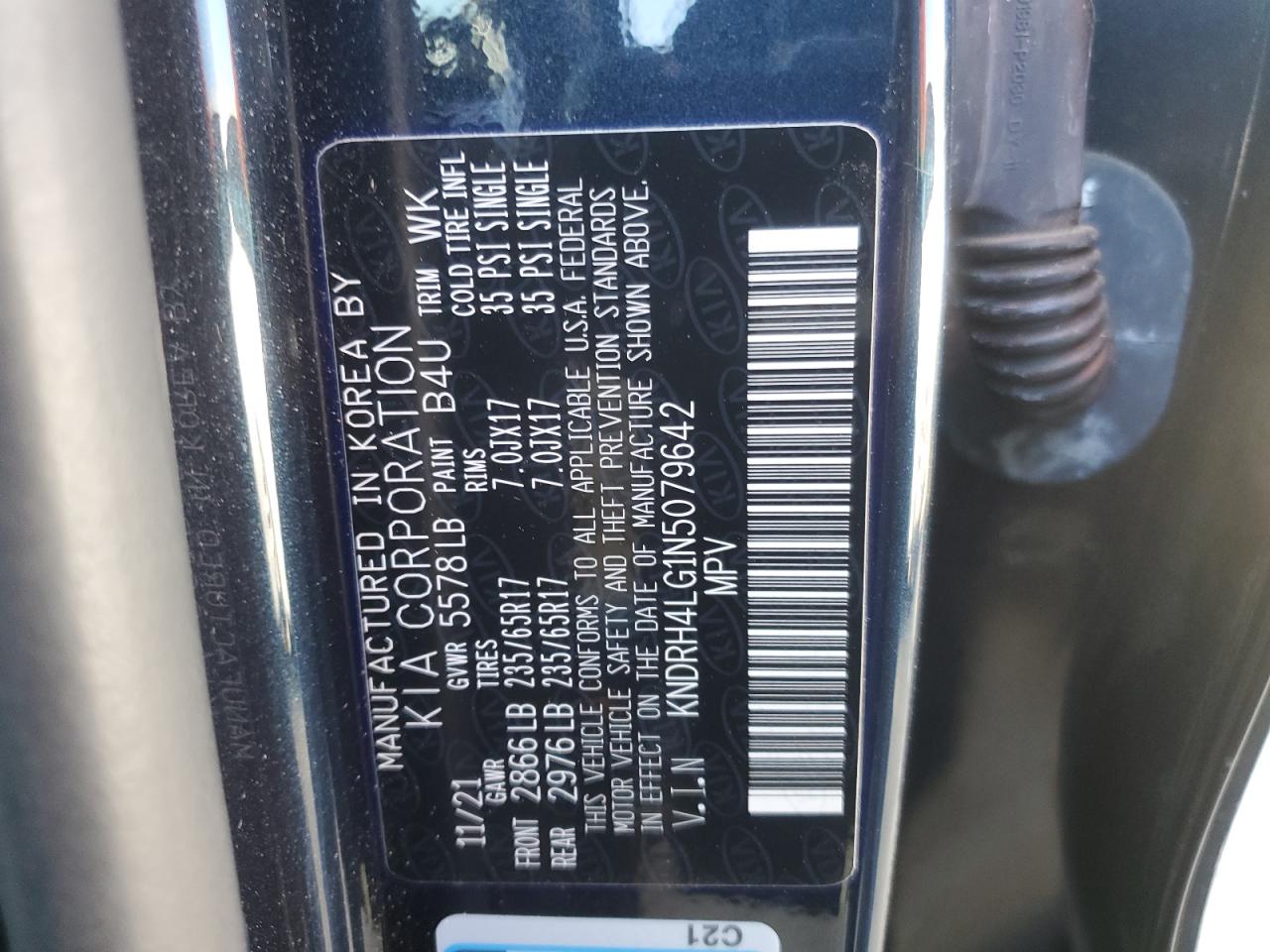 2022 KIA SORENTO EX VIN:KNDRH4LG1N5079642