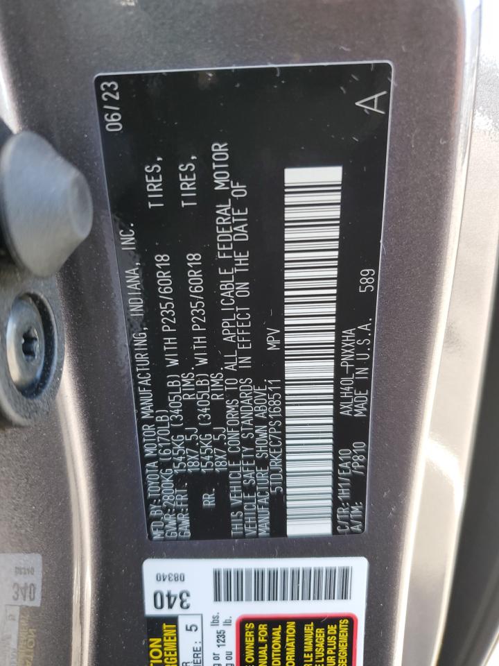 2023 TOYOTA SIENNA XLE VIN:5TDJRKEC7PS168511