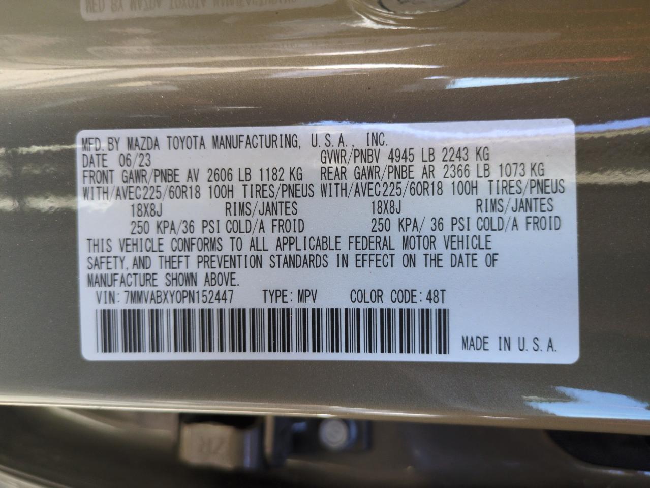 2023 MAZDA CX-50 BASE VIN:7MMVABXY0PN152447