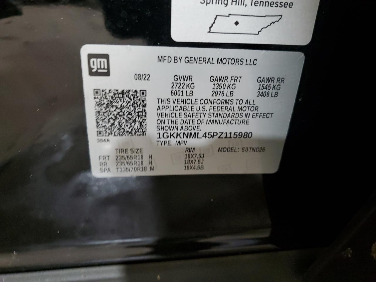 2023 GMC ACADIA SLT VIN:1GKKNML45PZ115980