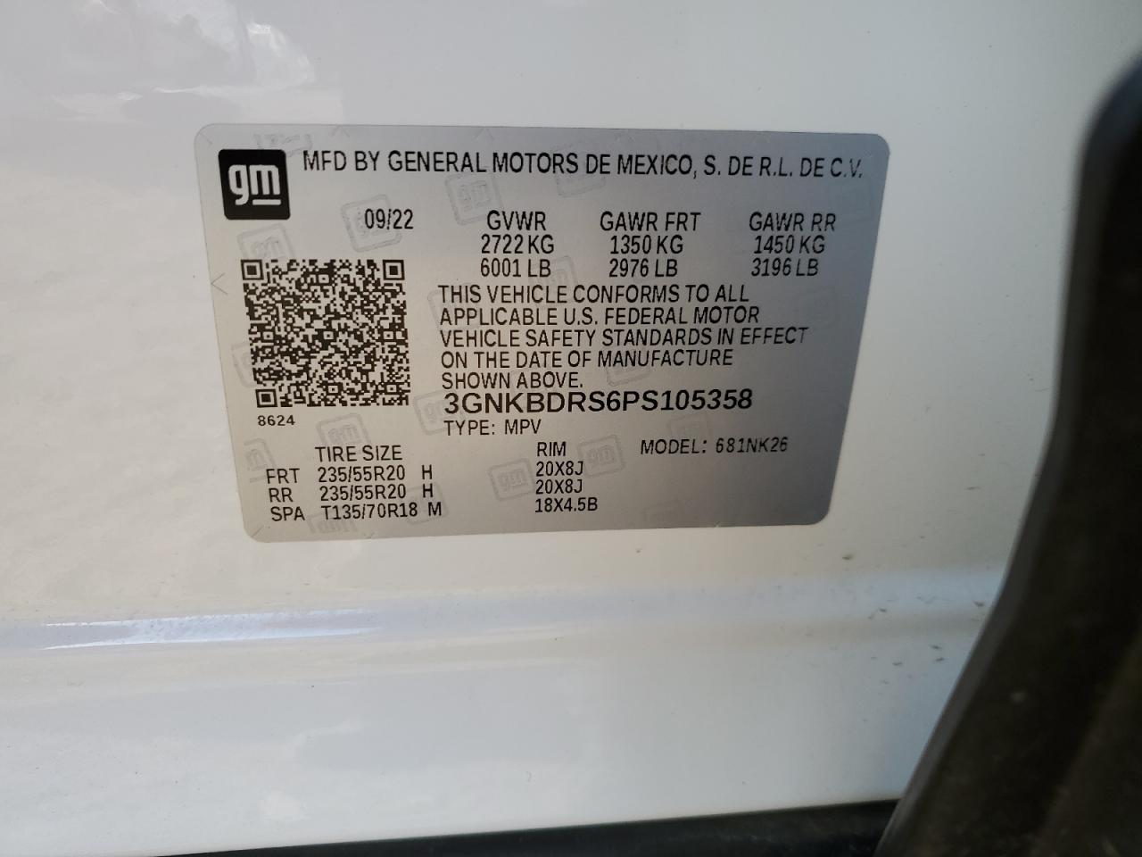 2023 CHEVROLET BLAZER 3LT VIN:3GNKBDRS6PS105358