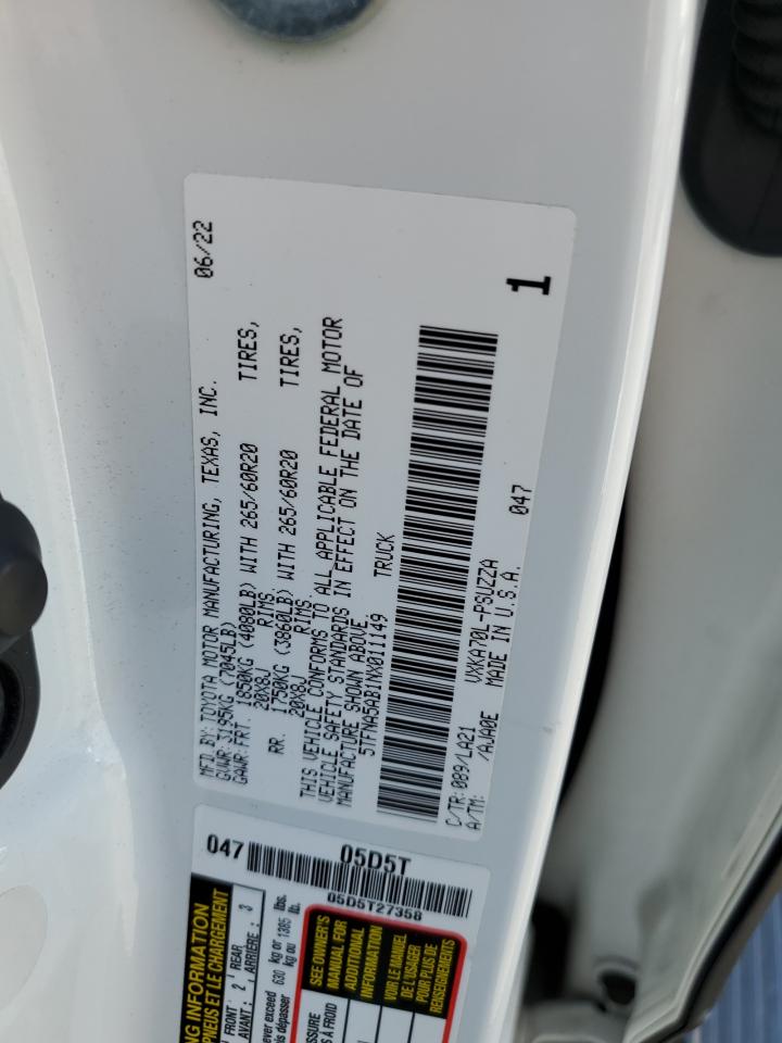2022 TOYOTA TUNDRA CREWMAX PLATINUM VIN:5TFNA5AB1NX011149