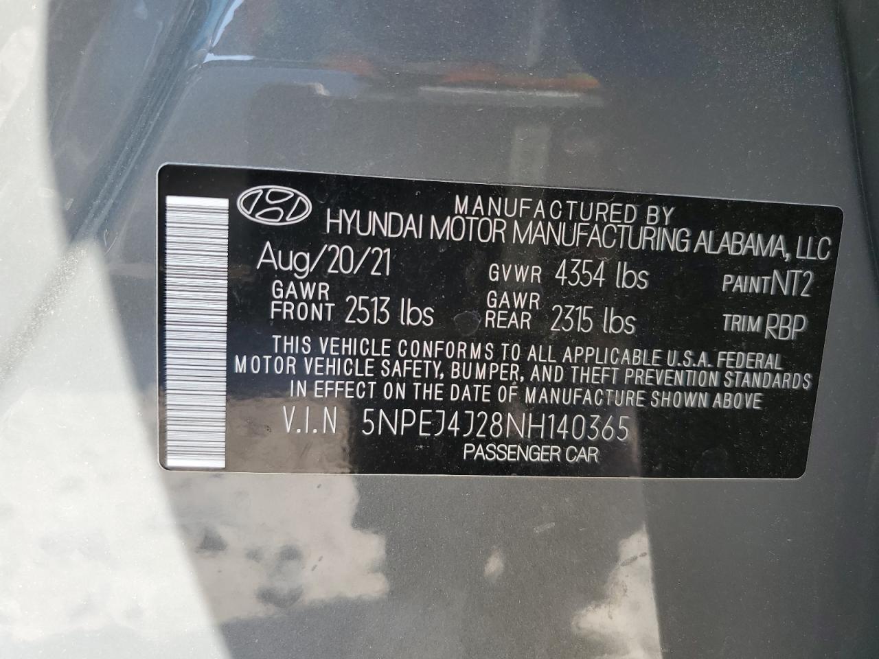 2022 HYUNDAI SONATA SEL PLUS VIN:5NPEJ4J28NH140365