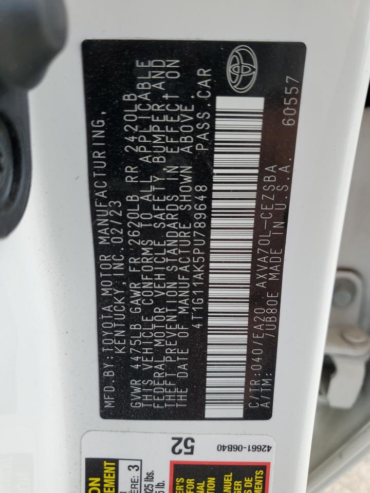 2023 TOYOTA CAMRY SE NIGHT SHADE VIN:4T1G11AK5PU789648