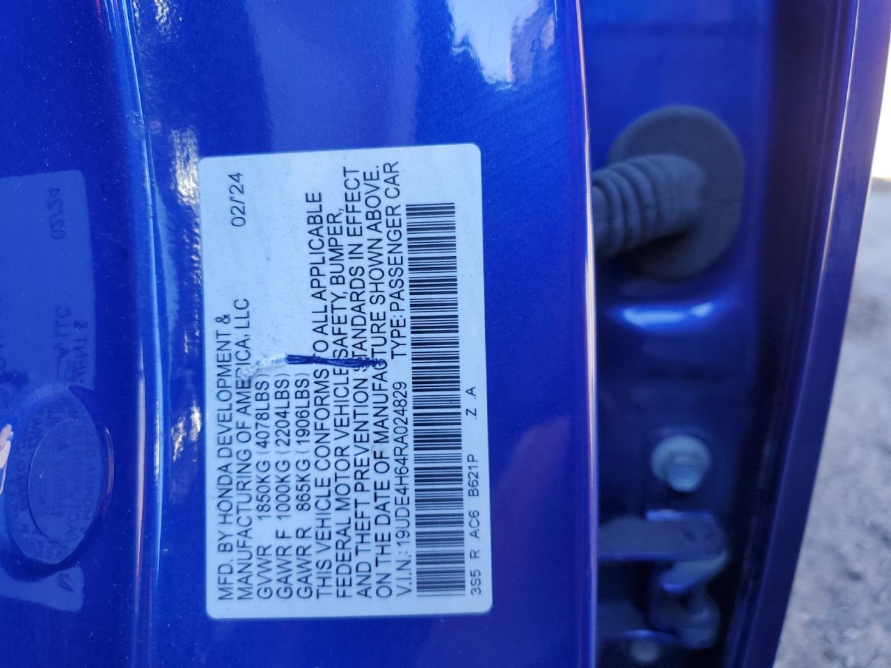 2024 ACURA INTEGRA A-SPEC TECH VIN:19UDE4H64RA024829